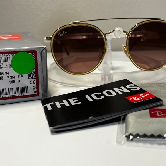 Ray-Ban Round Double Bridge sunglasses (RB3647N). Polished gold frame/brown lens - Picture 5 of 6
